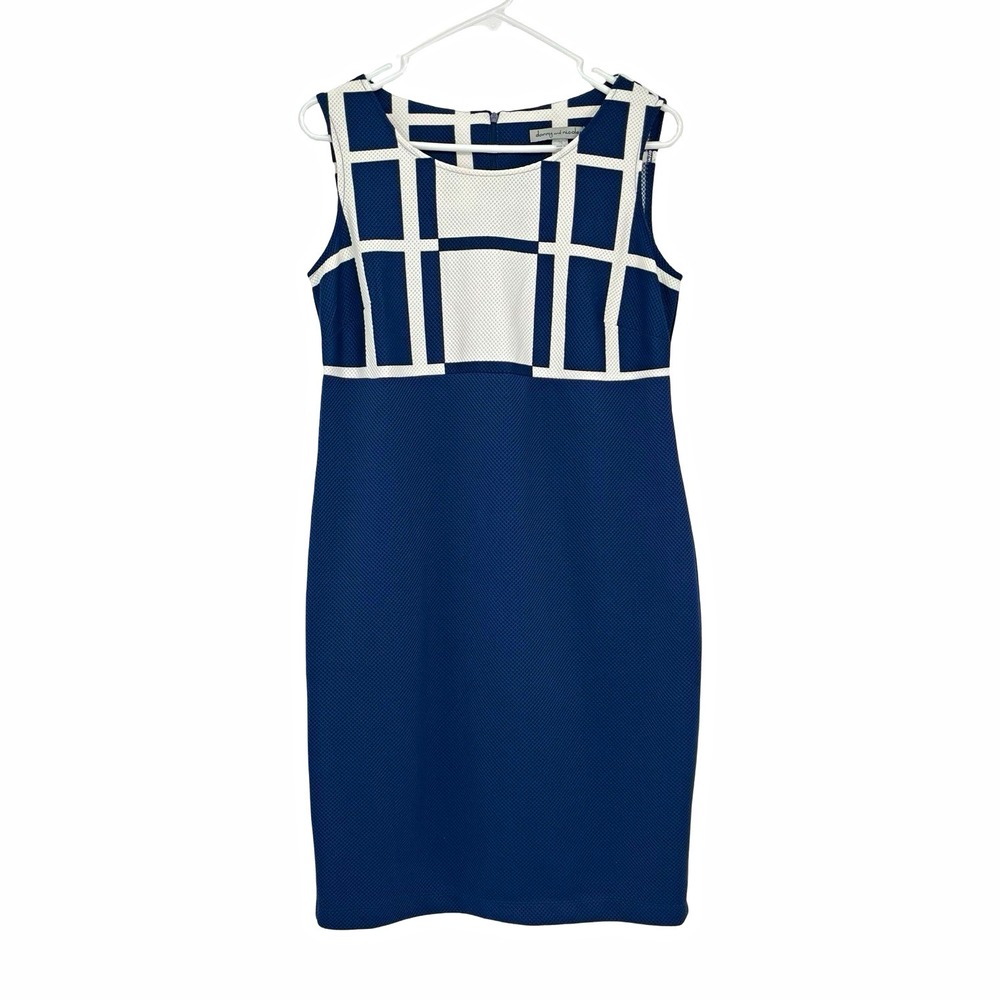 Danny & Nicole Women's 10 Navy White Geometric Square Neck Sheath Dress Zip